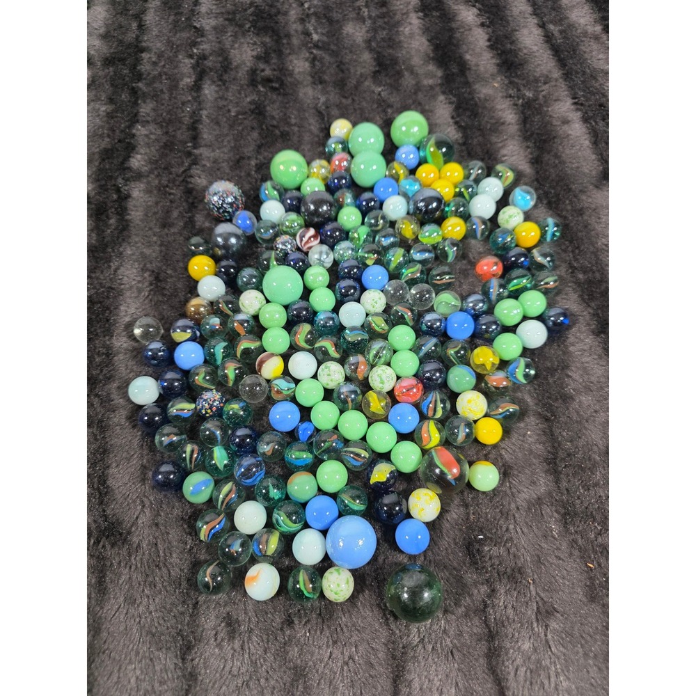 Vintage Glass Marble Collection Lot Mixed Sizes Colors Cat Eye Shooters Opaque